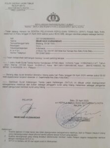 Berita Kehilangan Surat Tanda Nomor Kendaraan Sepeda Motor