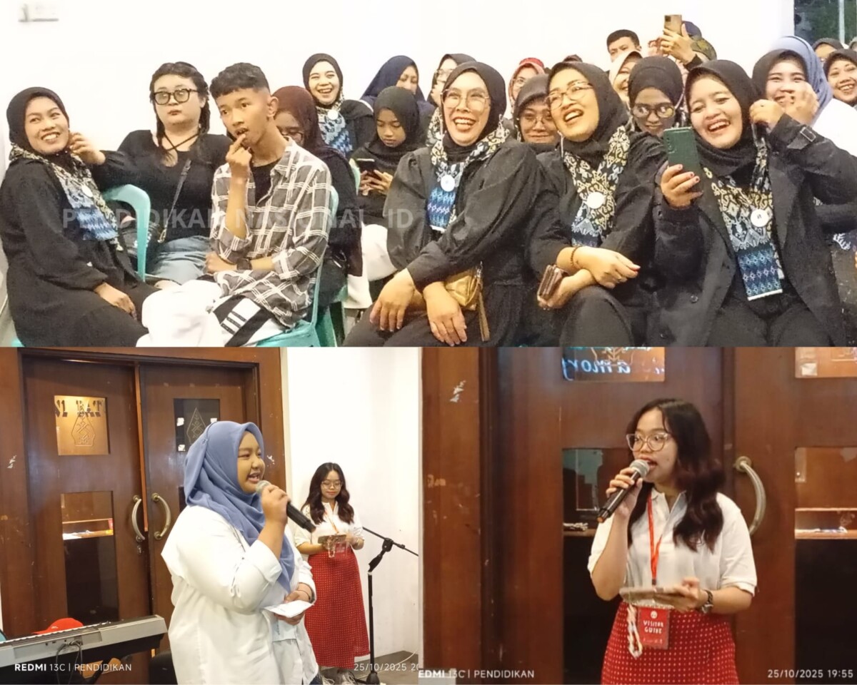 Ocha dari Komunitas Satu Ruang membawakan puisi "Dibalik Senja yang Berbisik" . Dipandu oleh MC. Arafah dalam pembukaan pameran.