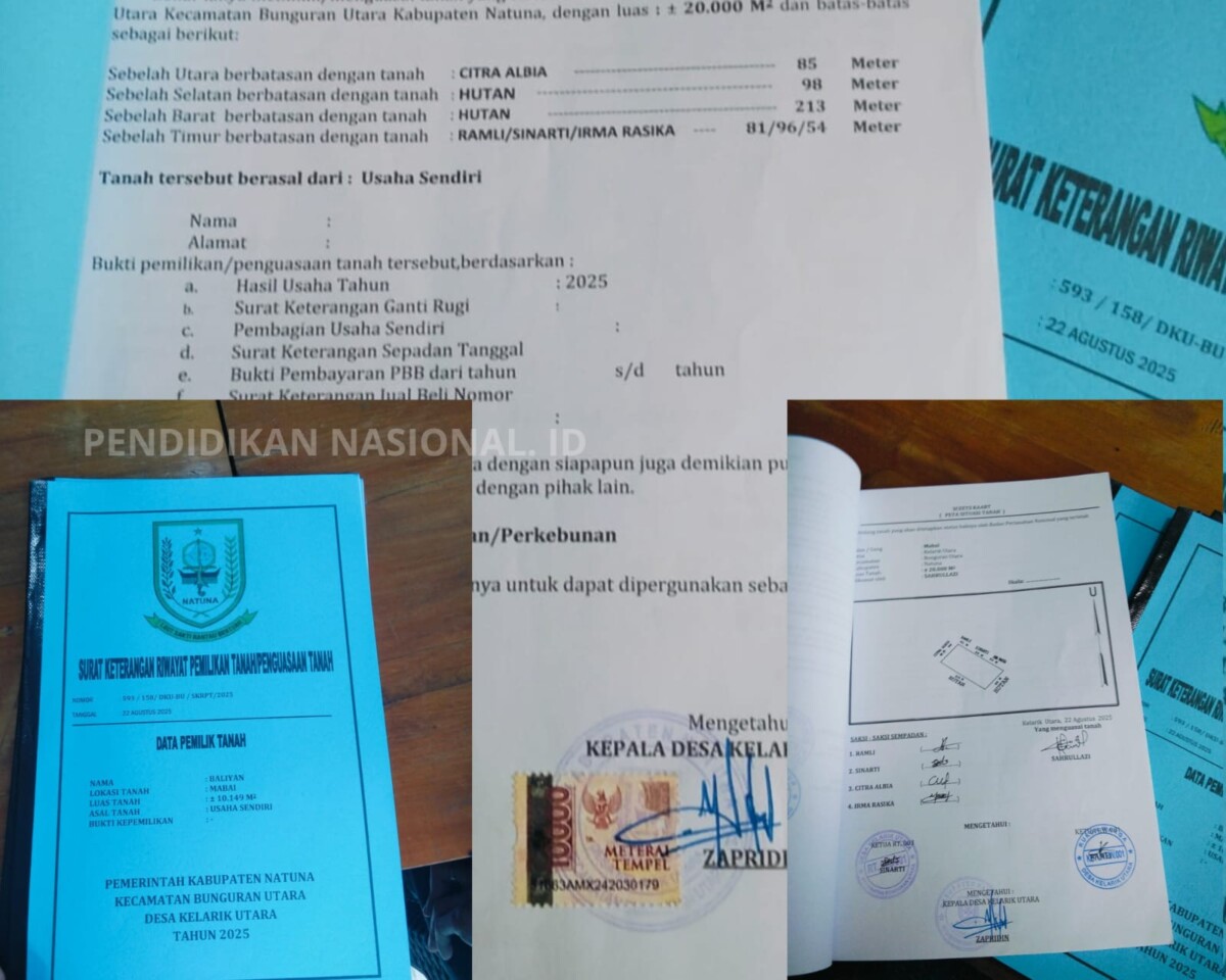 Ilustrasi peta atau kondisi lokasi Mabai RT 003/RW 001 di Desa Kelarik Utara, Natuna, lokasi tanah yang surat alas haknya dipermasalahkan