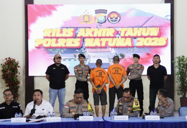 Kapolres Natuna AKBP Novyan Aries Efendie memberikan keterangan pers terkait pengungkapan pencurian motor