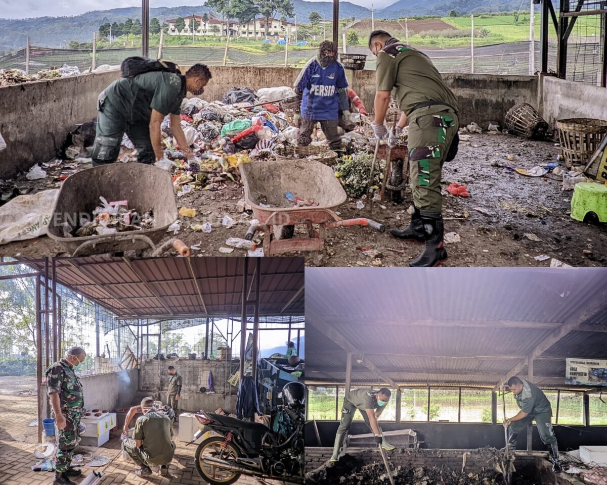 Mahasiswa POLTEKAD ketika mengumpulkan sampah non organik di TPS3R.