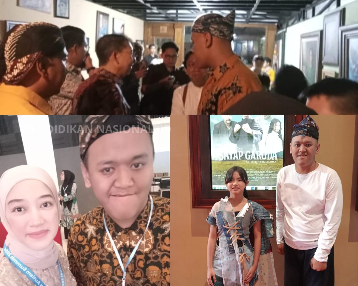 Dwi ketika bertemu Menteri Kebudayaan Fadli Zon, Dr. Ruwinah Abdul Karim Malysia dan Vanesha teman sesama pemain Film Sayap Garuda