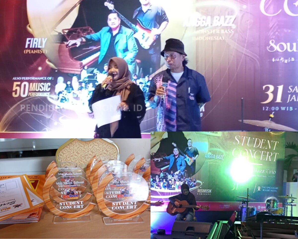 Musisi merangkap MC. Piagam dan performen gitar oleh murid musik School