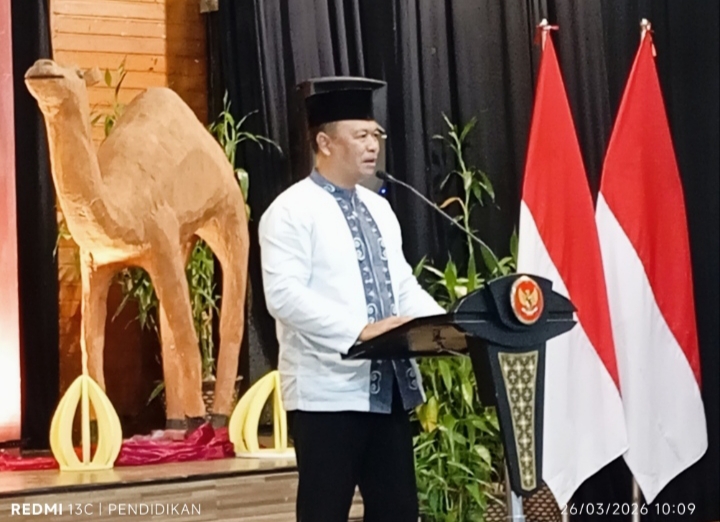 Camat Bumiaji, Thomas Mandi, S.Sos, Ketika memberikan sambutanya pada kegiatan Halal Bihalal 2026