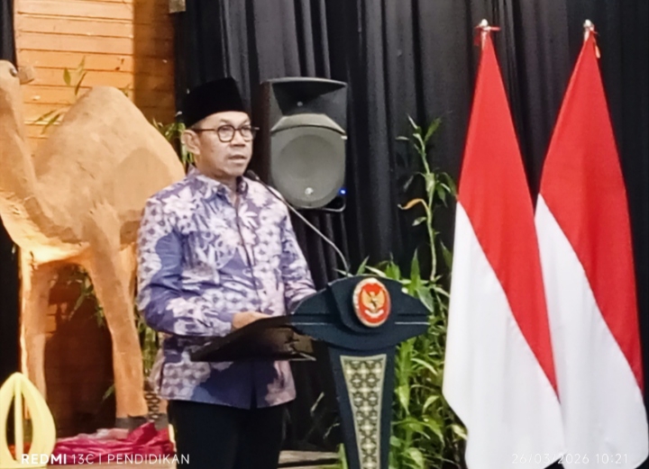 Wali kota Batu, Nurochman, S.H., M.H ketika memberikan pengarahanya dalam kegiatan Halal Bihalal 2026 . 