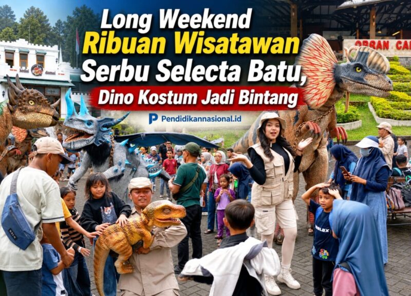 Momen Long Weekend May Day 2026 Ribuan Wisatawan Serbu Selecta Batu, Dino Kostum Jadi Bintang