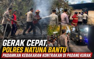 Gerak Cepat, Polres Natuna Bantu Padamkan Kebakaran Kontrakan di Padang Kurak