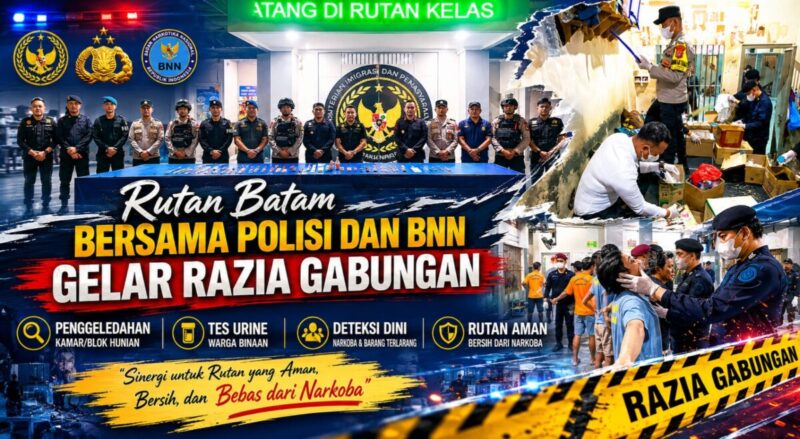 Rutan Batam Bersama Polisi dan BNN Gelar Razia Gabungan, Hasil Tes Urine Warga Binaan Negatif