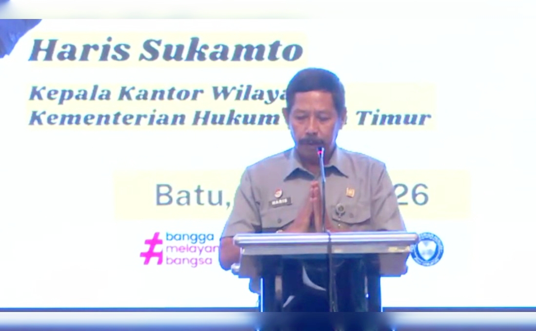 Kepala Kantor Wilayah Kementerian Hukum Jawa Timur, Haris Sukamto, A.K.S., S.H., M.H.ketika memberikan sambutanya.